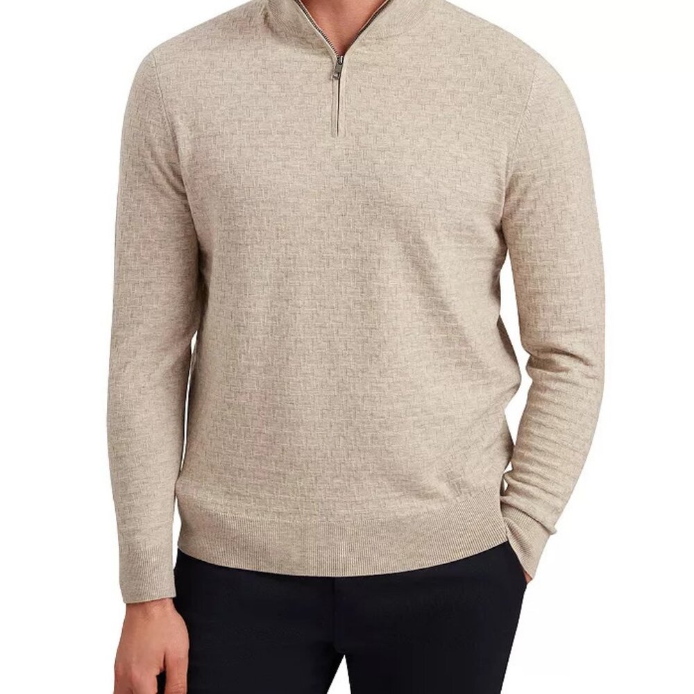 Ted Baker Men's Large (4) Tan 1/4 Zipper Pullover Sweater -New with Tags